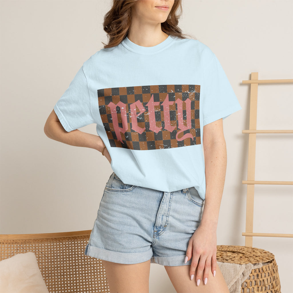Pretty Checkerboard T-Shirt — Vintage Gothic Script Graphic Tee