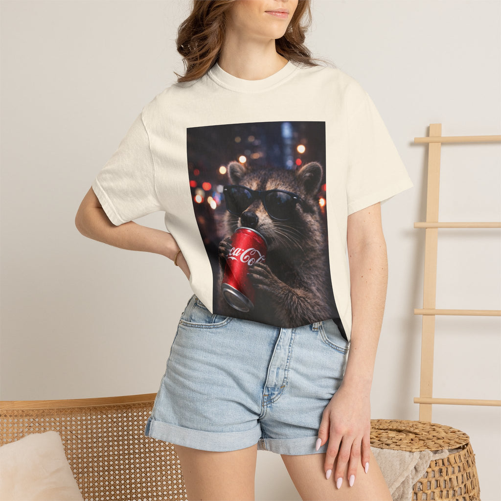 Raccoon Drinking Soda Photo T-Shirt — Funny Urban Wildlife Graphic Tee