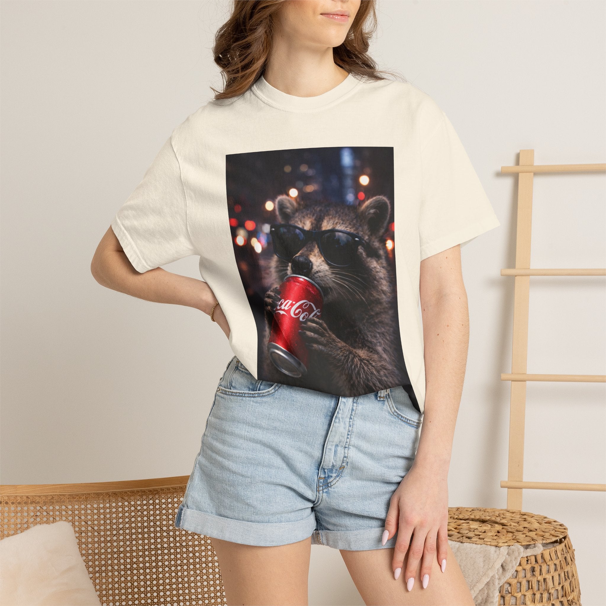 Raccoon Drinking Soda Photo T-Shirt — Funny Urban Wildlife Graphic Tee