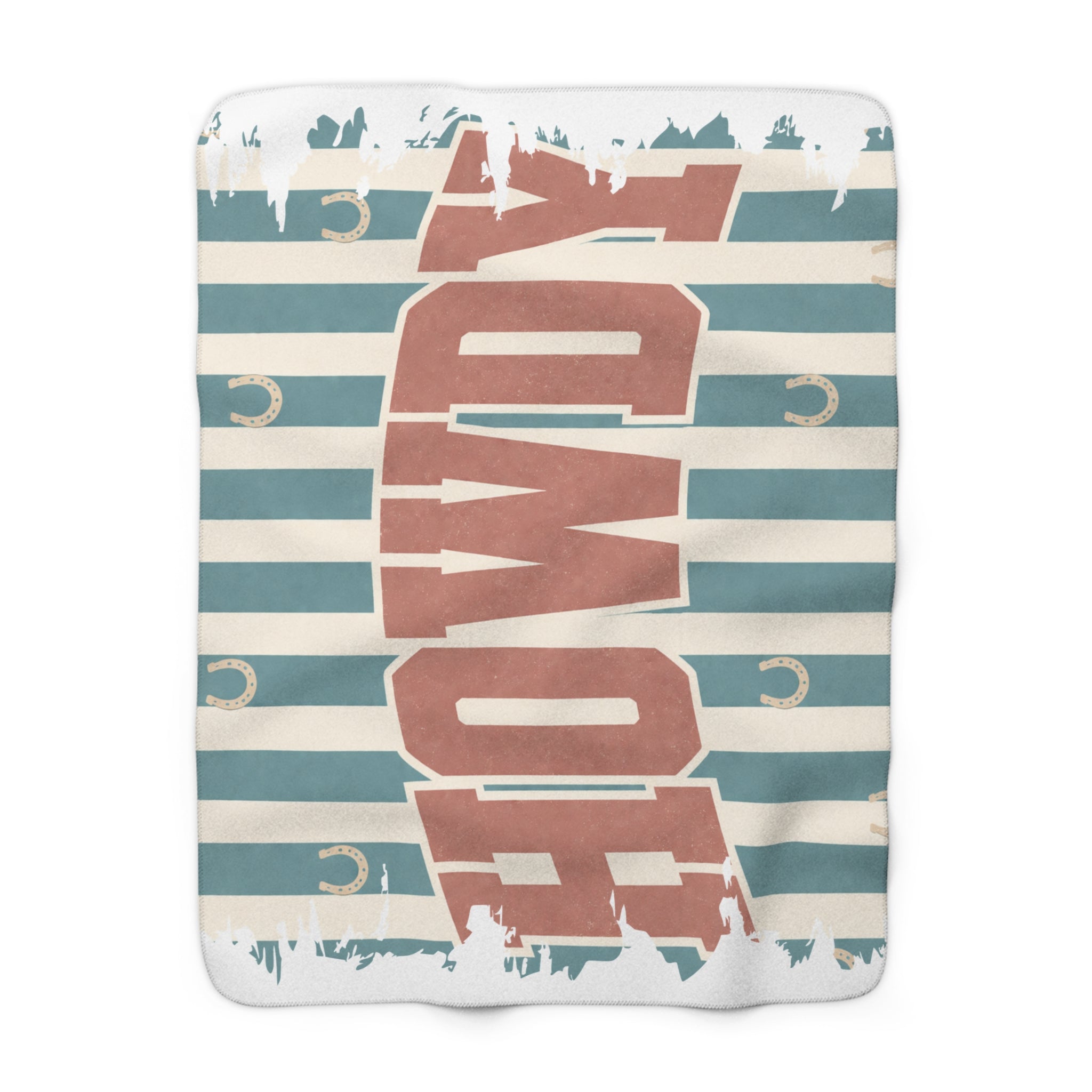 Home Sherpa Fleece Blanket — Rustic Horseshoe Striped Cozy Throw