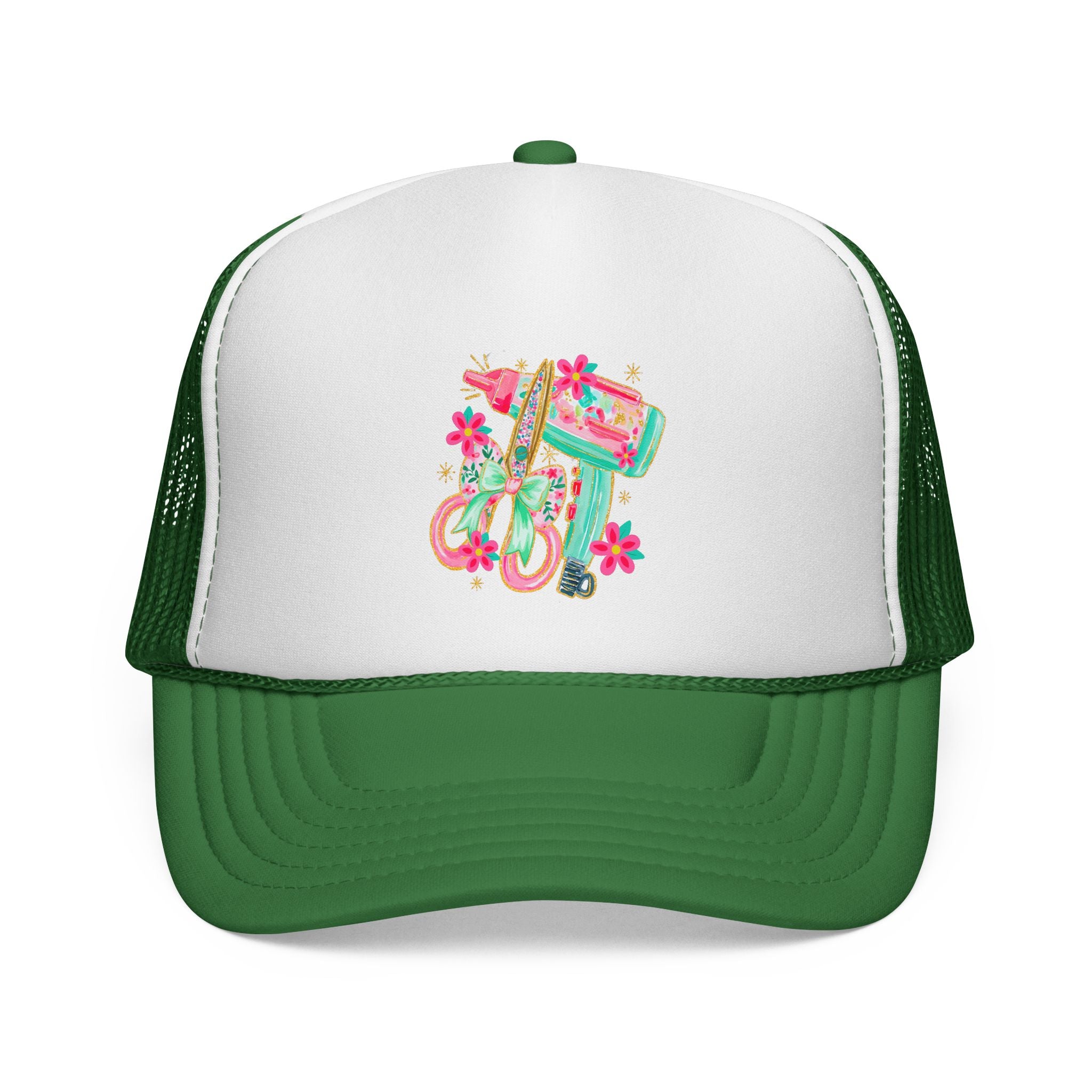 Trucker Cap — Floral Surfboard & Vintage Van Design