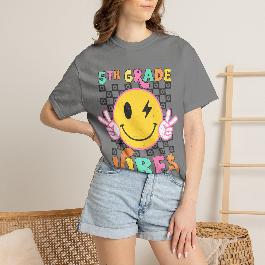 5th Grade Vibes T-Shirt — Retro Smiley Peace School Tee