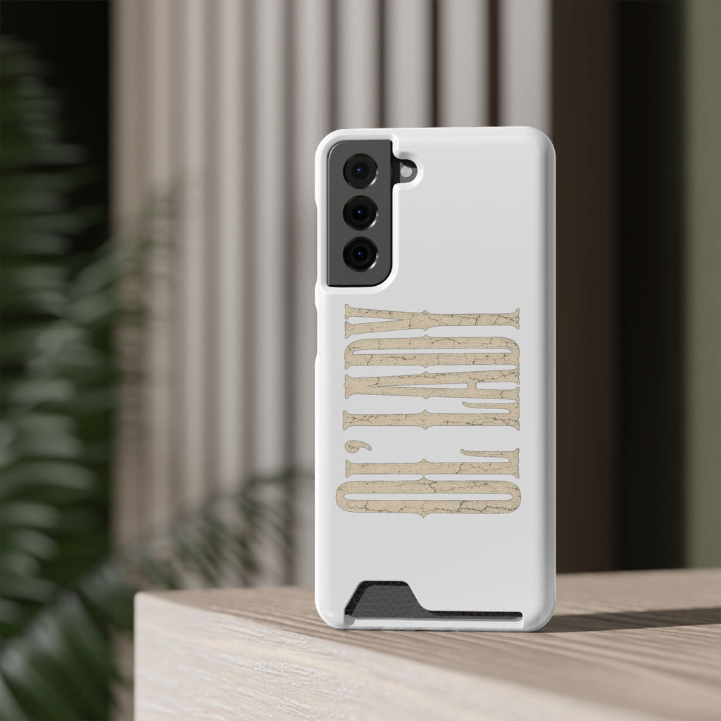 Card Holder Phone Case — Vintage Beige 'Old Soul' Typography