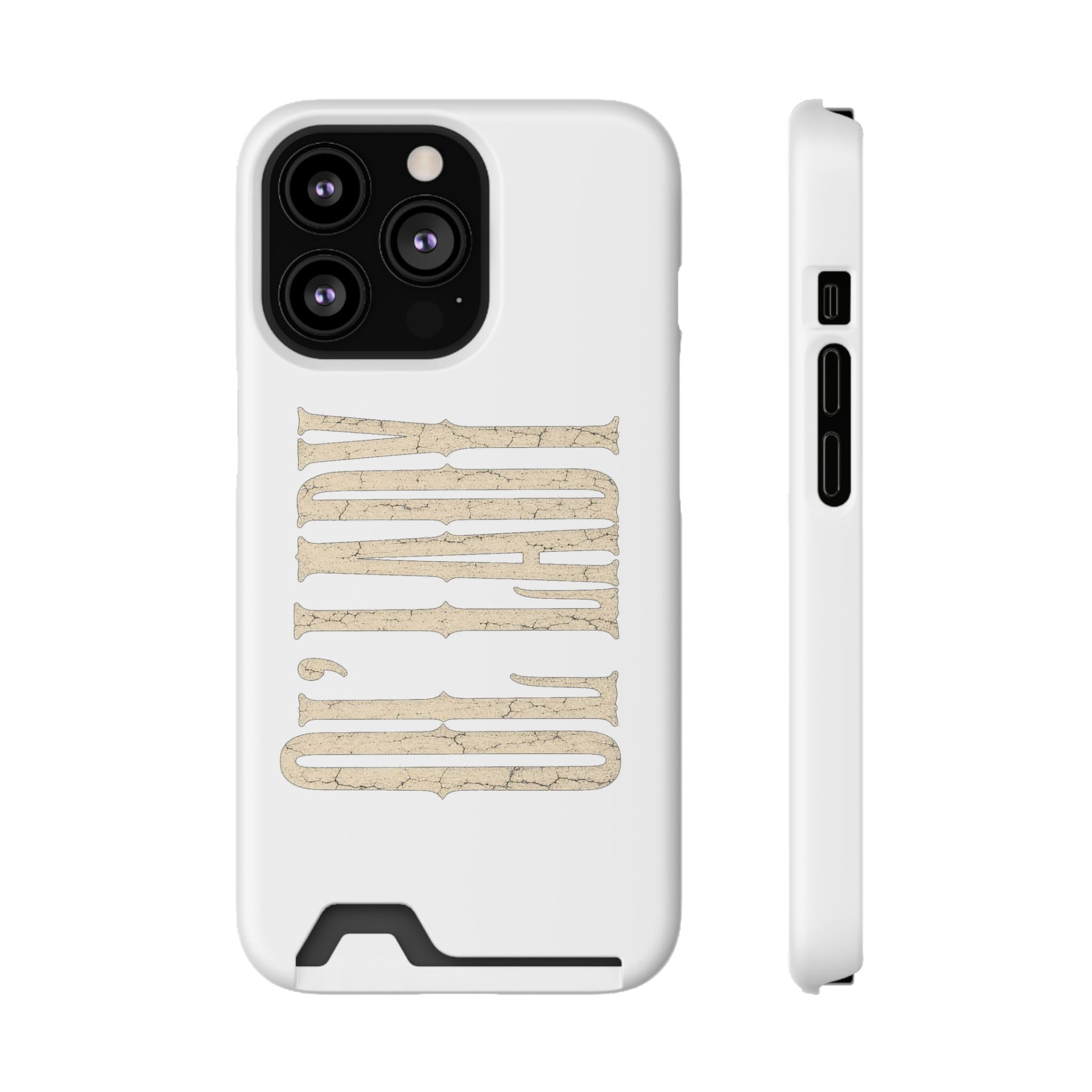Card Holder Phone Case — Vintage Beige 'Old Soul' Typography