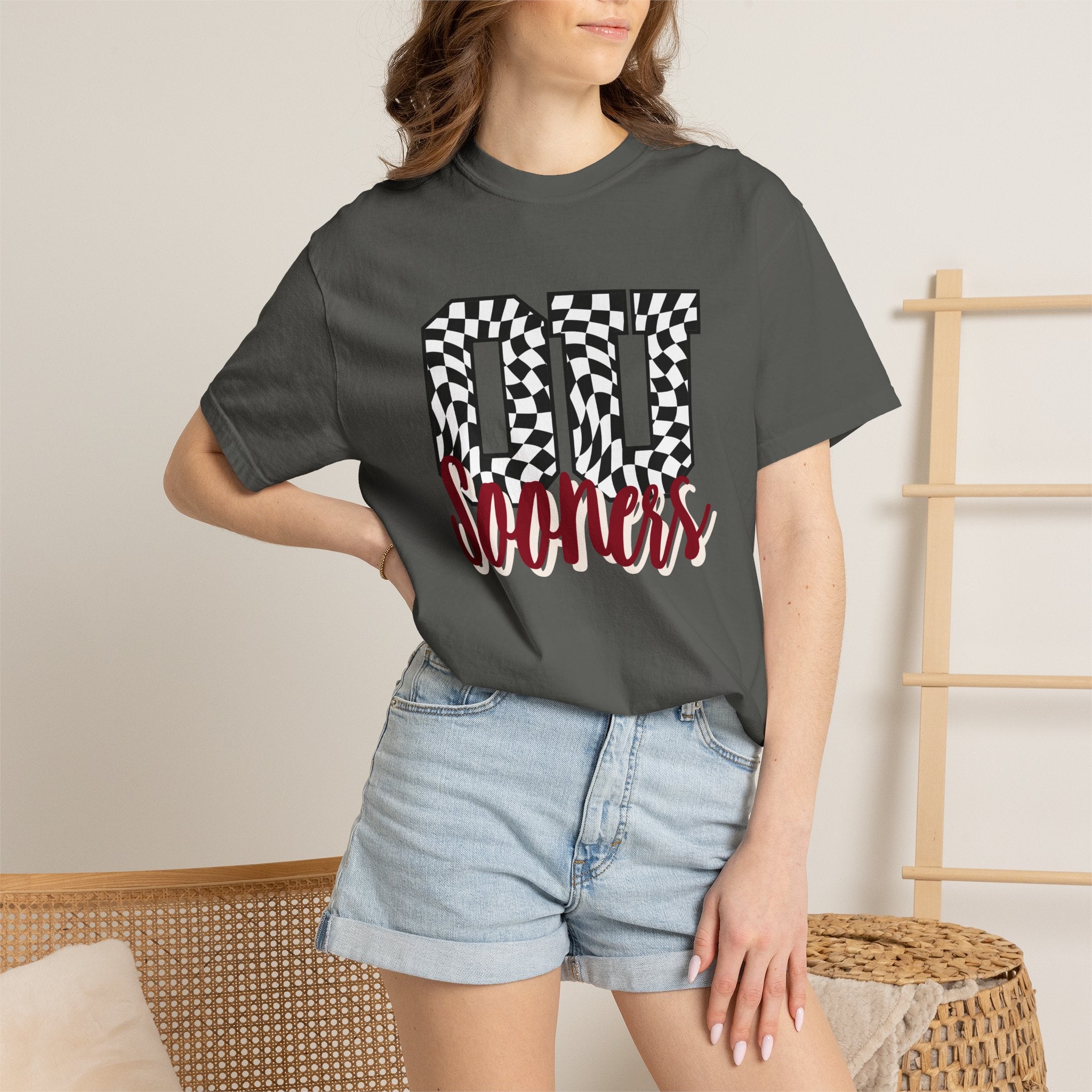 Sooners Checkerboard Tee — '00 Sooners' Vintage Game-Day T-Shirt