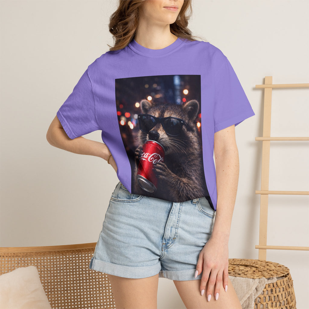 Raccoon Drinking Soda Photo T-Shirt — Funny Urban Wildlife Graphic Tee