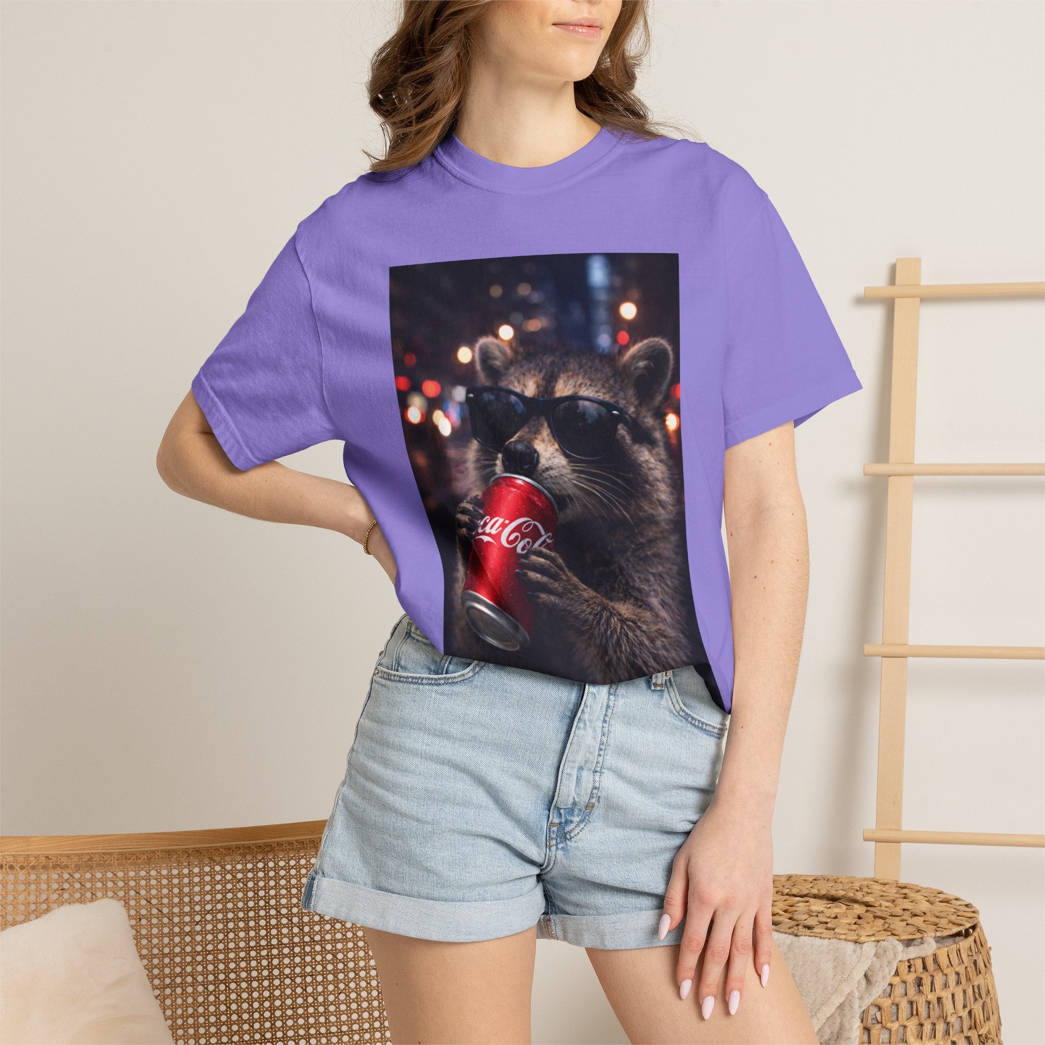 Raccoon Drinking Soda Photo T-Shirt — Funny Urban Wildlife Graphic Tee