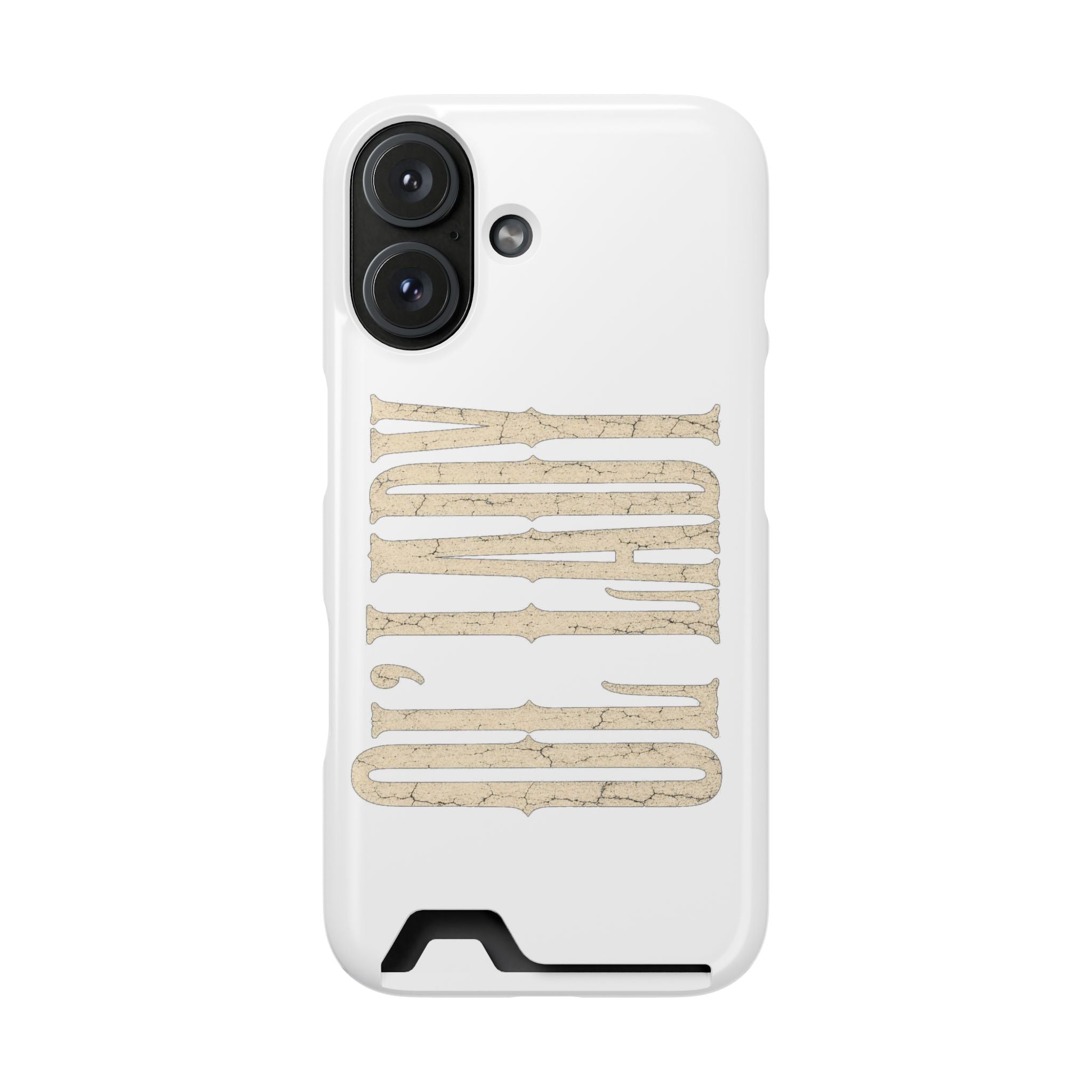 Card Holder Phone Case — Vintage Beige 'Old Soul' Typography