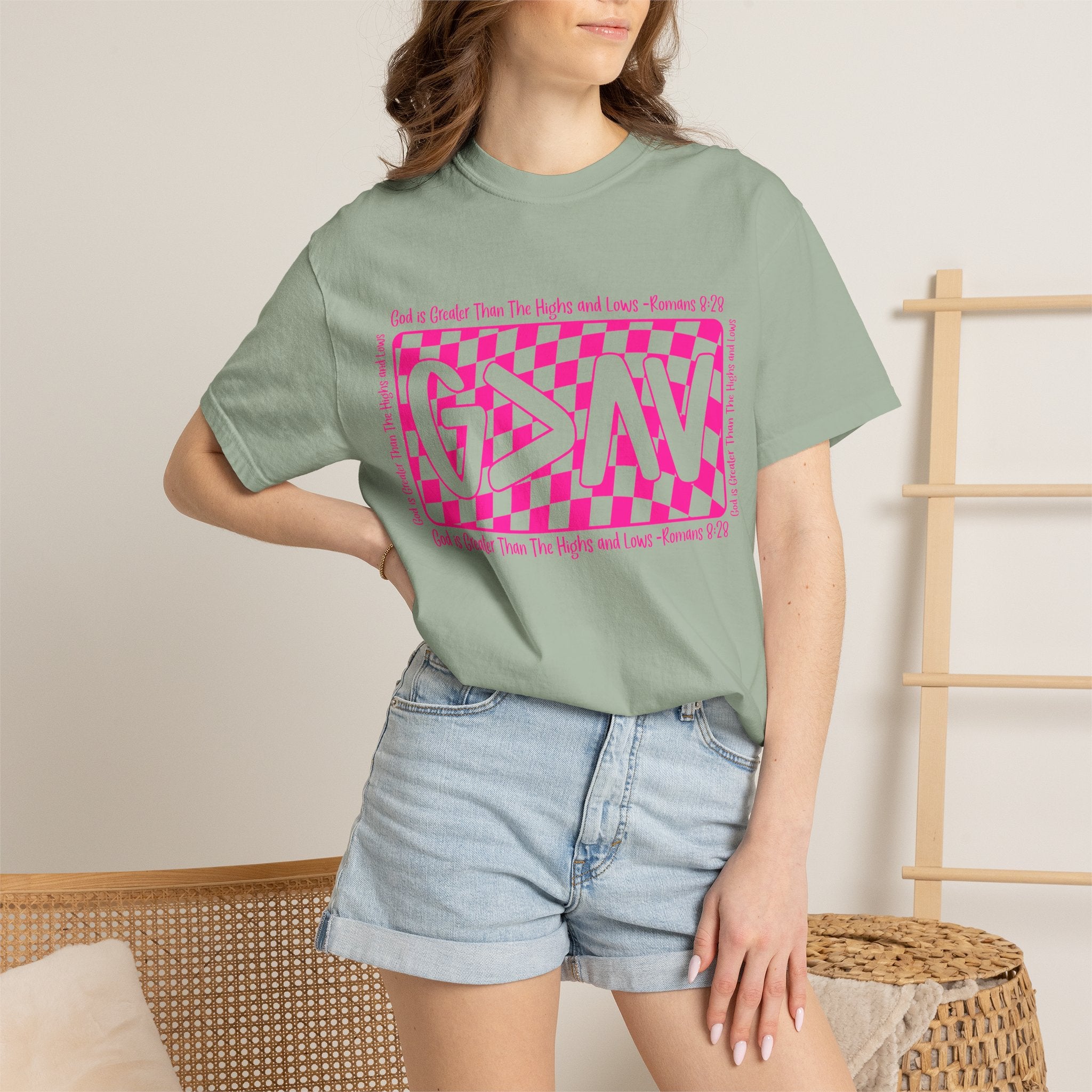 Good & Greater Checker Logo T-Shirt — Pink Graphic Tee