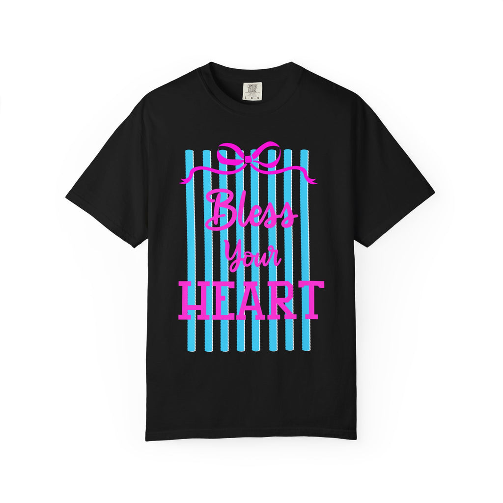 Bless Your Heart T-Shirt — Southern Phrase Graphic Tee (Pink & Blue Stripes)