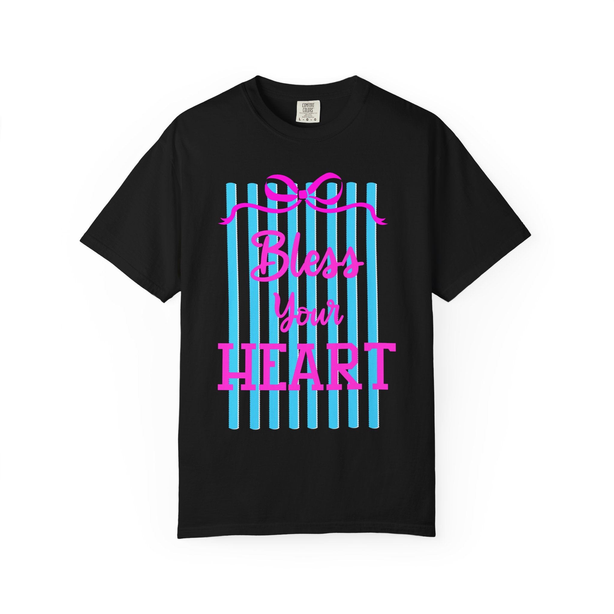 Bless Your Heart T-Shirt — Southern Phrase Graphic Tee (Pink & Blue Stripes)