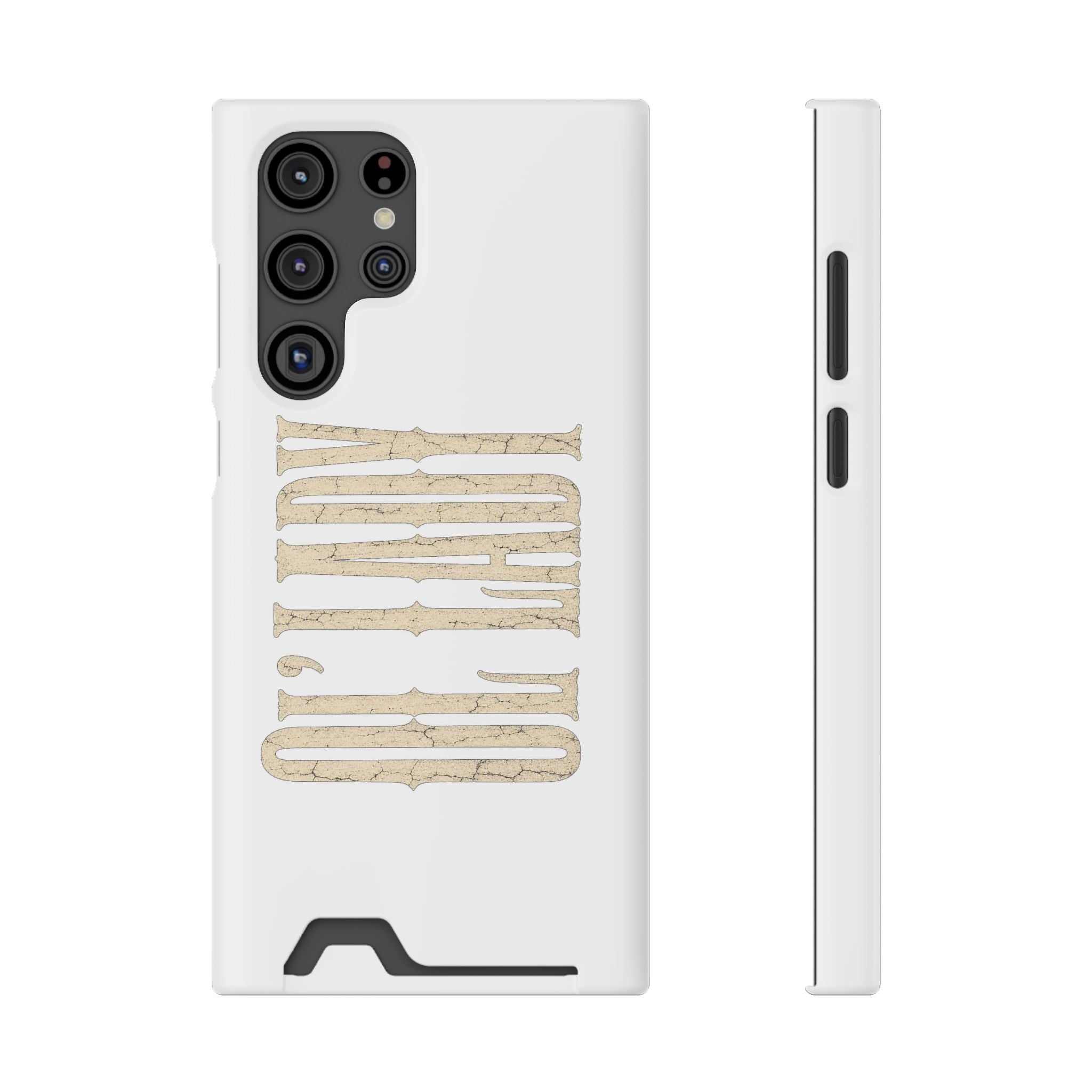 Card Holder Phone Case — Vintage Beige 'Old Soul' Typography