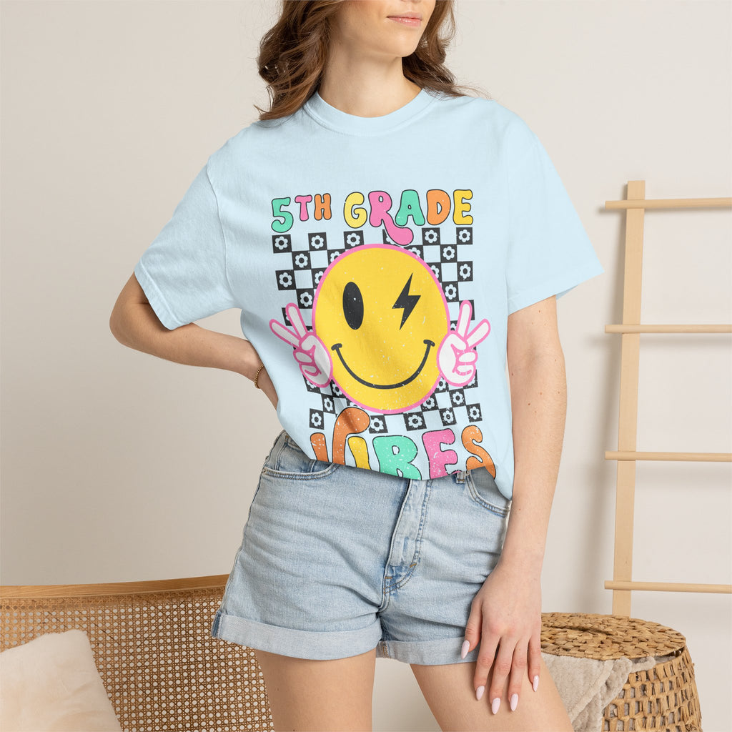 5th Grade Vibes T-Shirt — Retro Smiley Peace School Tee