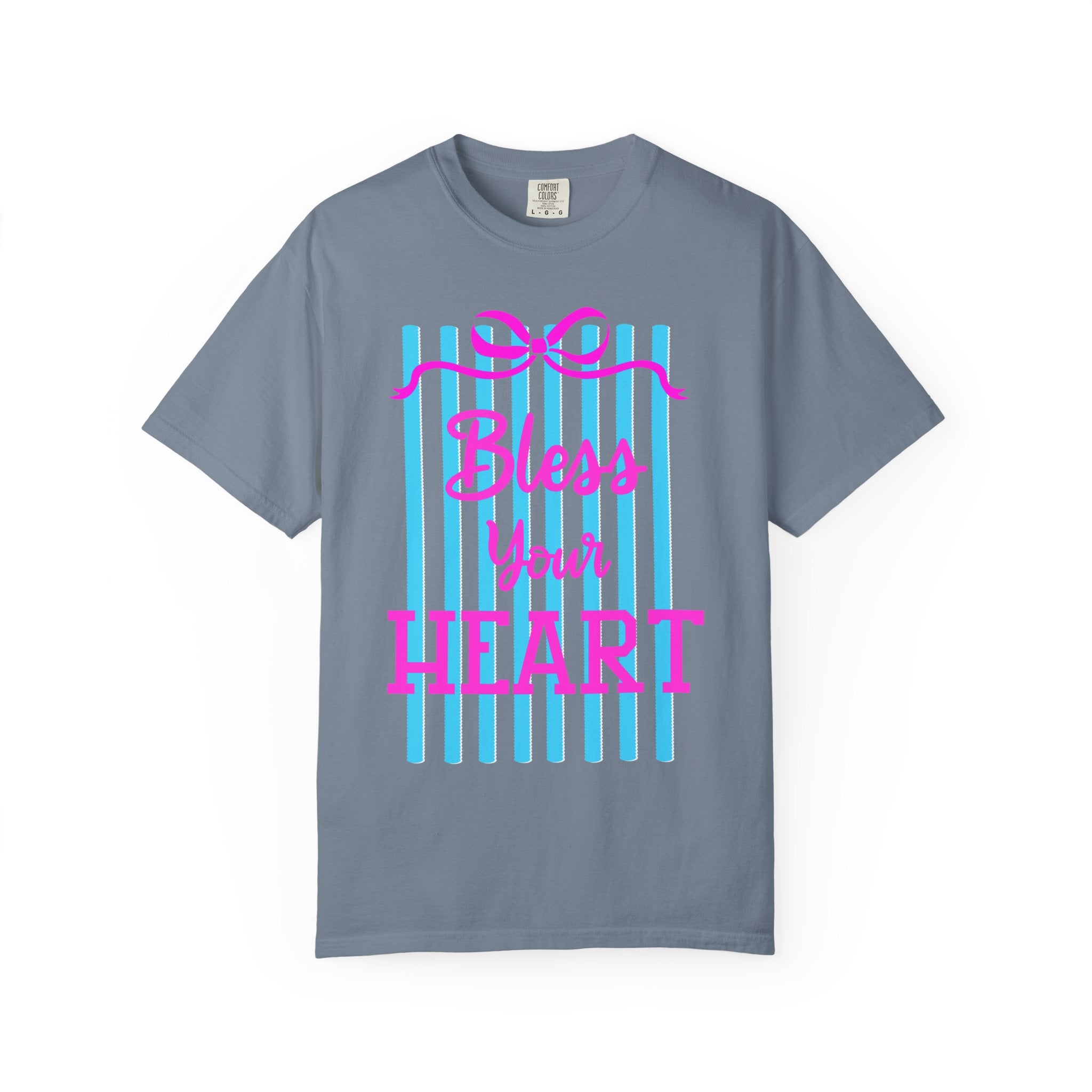 Bless Your Heart T-Shirt — Southern Phrase Graphic Tee (Pink & Blue Stripes)