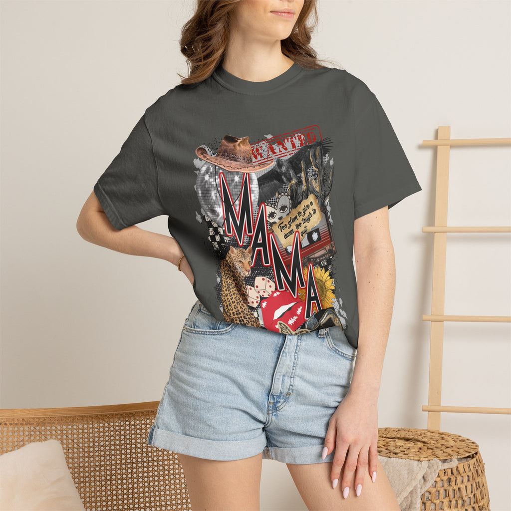Mama Collage Graphic T-Shirt – Vintage Cowboy, Floral & Retro Icons