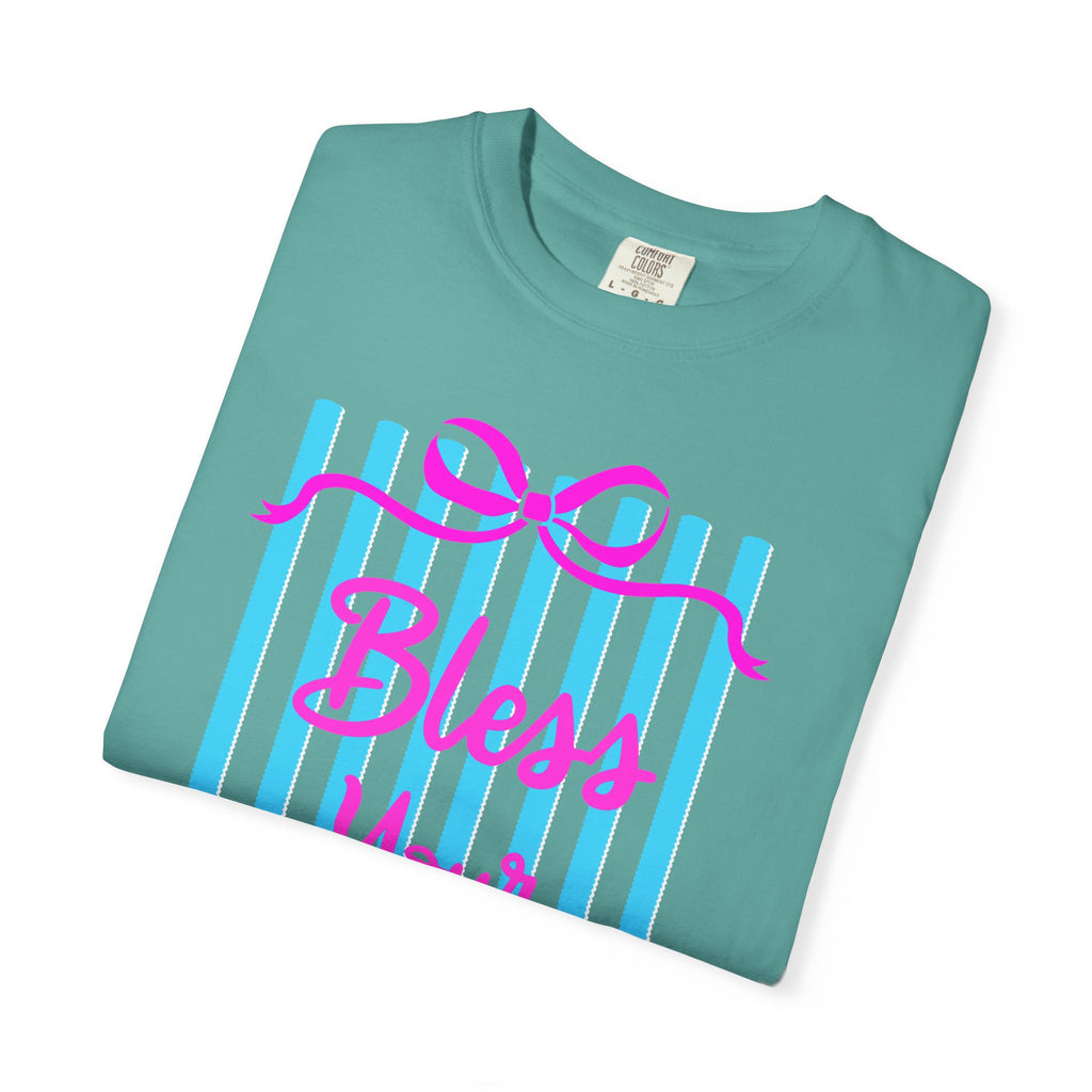 Bless Your Heart T-Shirt — Southern Phrase Graphic Tee (Pink & Blue Stripes)